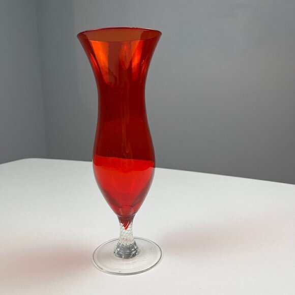 Vintage Hand blown vase ruby red clear foot 9" - Picture 1 of 7
